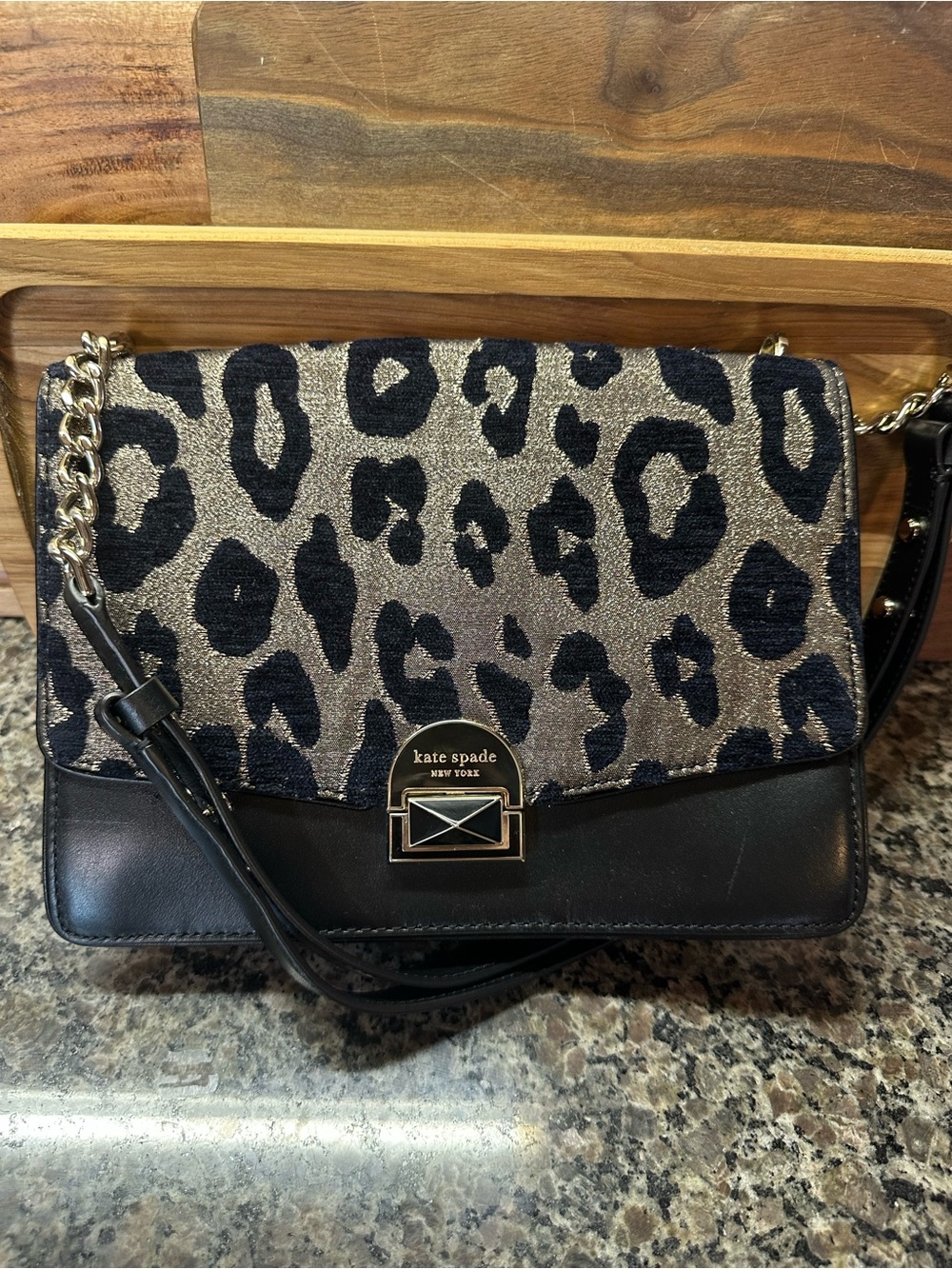 kate spade Black and Metallic Leopard-Print Crossbody Bag/Shoulder bag